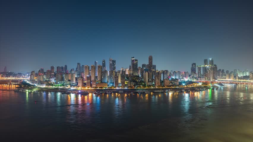 Chongqing, China - 16th September 2024 - Chongqing Yuzhong peninsula from night to day