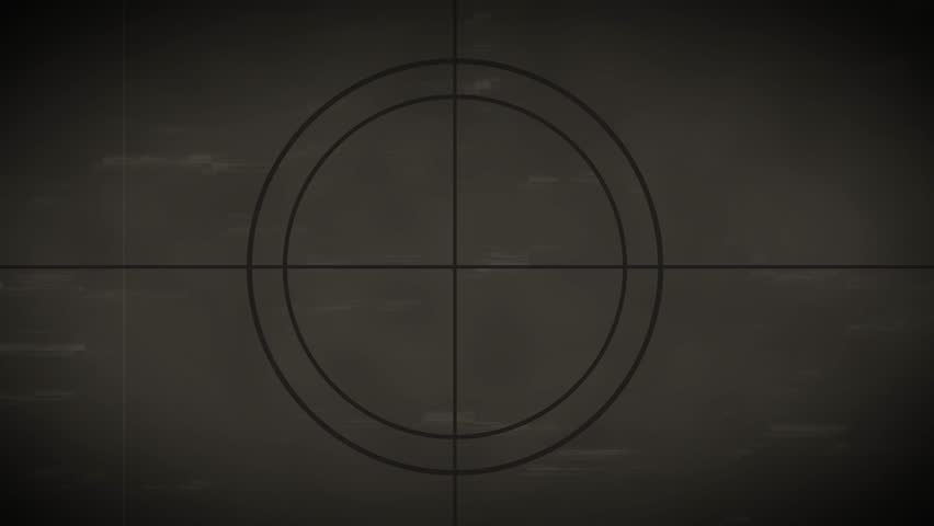 Vintage Film Countdown Leader Screen Black Background Double Circle Graphic Overlay Glitch Effect Retro Cinema Transition End Slate