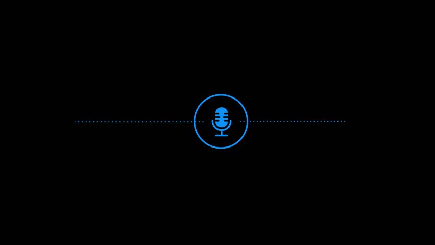 Blue microphone icon with sound wave visualization on black background audio recording interface digital sound wave animation abstract audio waveform graphic - Powered by Shutterstock - Get 15% off with code: PIKWIZARD15