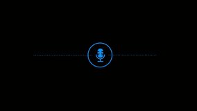 Blue microphone icon with sound wave visualization on black background audio recording interface digital sound wave animation abstract audio waveform graphic - Powered by Shutterstock - Get 15% off with code: PIKWIZARD15