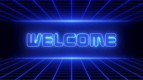 Glowing Blue Neon Welcome Text Animation with Futuristic Grid Background - Powered by Shutterstock - Get 15% off with code: PIKWIZARD15