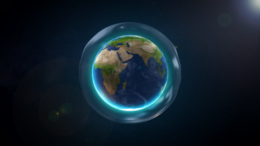 Earth Globe Surrounded by Protective Ozone Sphere