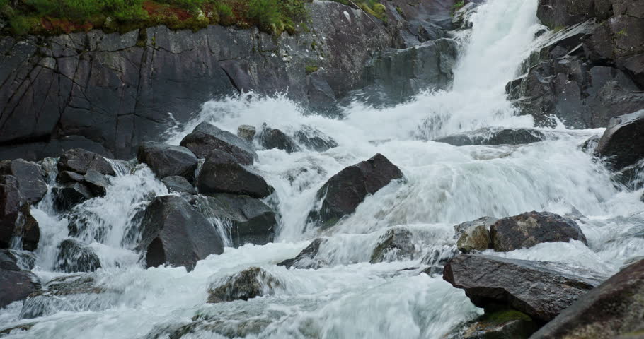 Close-up of rushing whitewater at Langfossen waterfall, Norway
