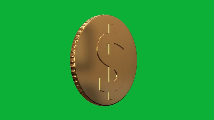 3D Golden Coin with Dollar Sign Rotating on Green Screen Background | Realistic Currency Money Animation for Finance, Banking, Investment, and Business Projects