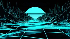 Retro Cyberpunk Grid Loop Animation – A seamless neon wireframe landscape with glowing mountains and a futuristic horizon. Perfect for backgrounds, motion graphics, music visuals, digital art project. - Powered by Shutterstock - Get 15% off with code: PIKWIZARD15
