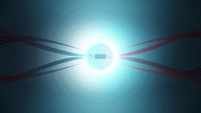 Glowing orb radiating energy, pulsating through interconnected cables within dark technological space, visualizing data transmission and dynamic network communication - Powered by Shutterstock - Get 15% off with code: PIKWIZARD15