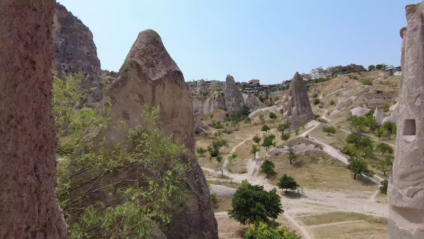 A panoramic view of cave houses in Uchisar, Cappadocia, Turkiye