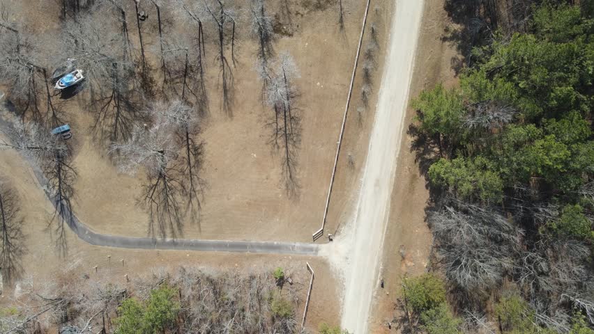 Aerial top down rural neighborhood winter after Hurricane Helene damage Appling Augusta Georgia USA