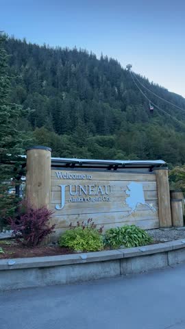 Juneau, Alaska, USA - August 17, 2025: Welcome to Juneau Alaska Sign