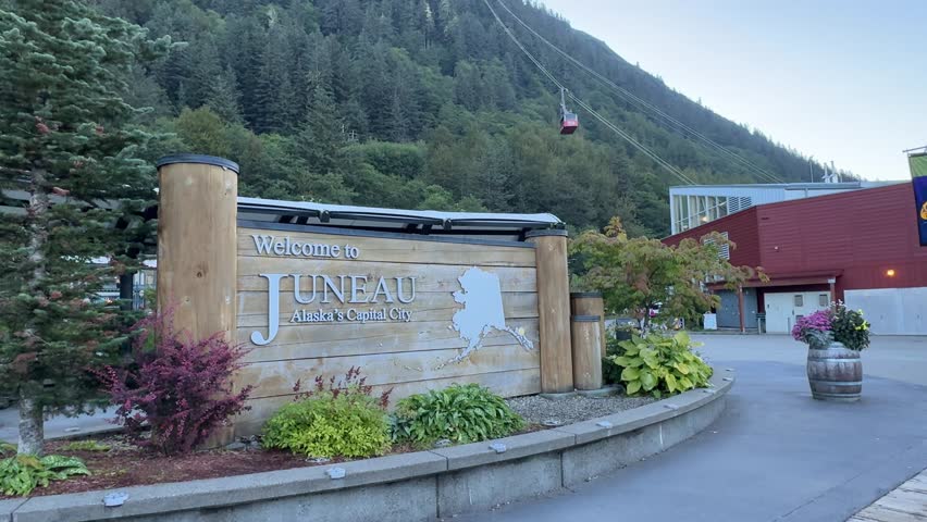 Juneau, Alaska, USA - August 17, 2025: Welcome to Juneau Alaska Sign