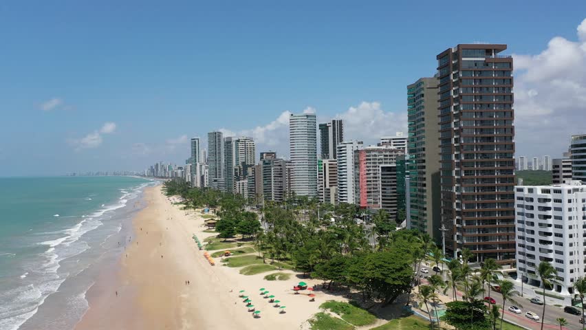 Beautiful aerial view Boa Viagem beach in Recife in September, 2025. Recife, Pernambuco State, Brazil 