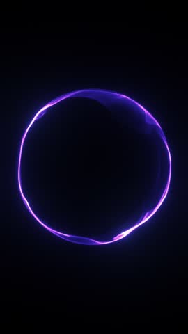 Purple light ring on a black background in a minimalist style, 4k vertical tech videos 