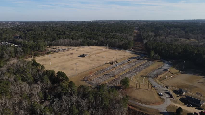 Aerial landscape Blanchard park forest winter after Hurricane Helene Evans Augusta CSRA Georgia USA