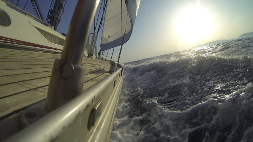 Sailing in the wind through the waves (HD) Sailing boat shot in full HD at the