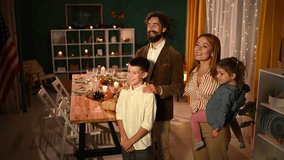 Happy family celebrating thanksgiving, giving thanks, sharing a meal and enjoying time together - Powered by Shutterstock - Get 15% off with code: PIKWIZARD15