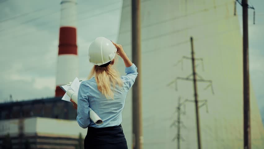 Engineer At Industrial Site. Professional Inspector Holding Clipboard, Inspection Of Power Generation Facility, Safety And Technical Expertise, Energy Sector, Work Responsibility Industrial Worker