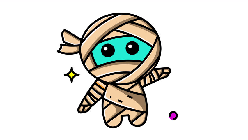 Animated Cute mummy character with a star and circle.