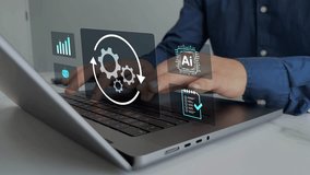 Business process optimisation.Robotic process automation or RPA.Automated industrial technology with digital transformation.Engineer setting up automated software. - Powered by Shutterstock - Get 15% off with code: PIKWIZARD15