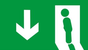 An emergency exit sign with a figure walking downward, symbolizing the designated safe direction to leave a building in case of emergency - Powered by Shutterstock - Get 15% off with code: PIKWIZARD15