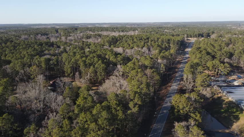 Aerial landscape rural forest in winter after Hurricane Helene in Appling Augusta Georgia USA