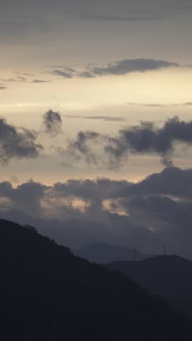 Rain clouds hanging over the morning mountains of Tottori Prefecture