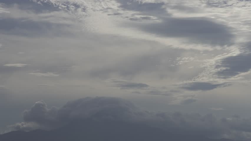 Rain clouds hanging over the morning mountains of Tottori Prefecture