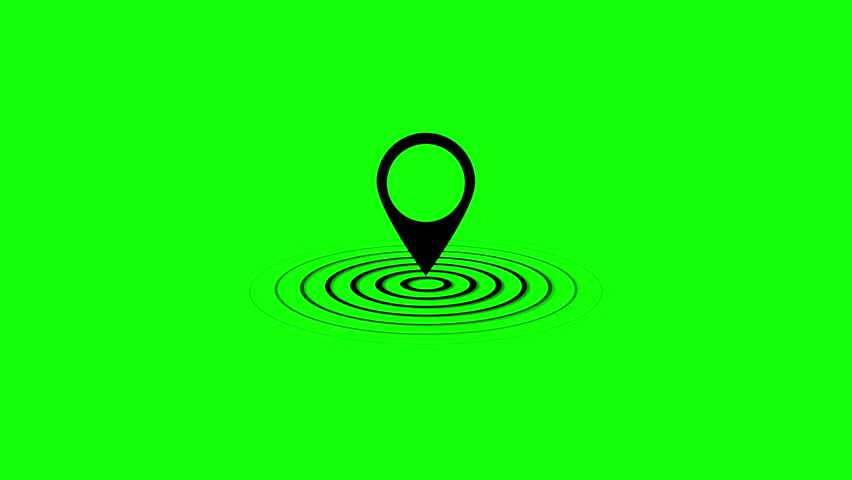 Map pin with waves.Animated gps location icon with expanding rings on green screen ready for compositing and motion graphics projects