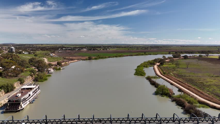 Murray Bridge City, South Australia: 4K Aerial Drone Footage of Murray River, Islets, Boats, Road Bridge, Railway Bridge, Port, Parks, Roads Along River, Framland, Scenic River Landscape