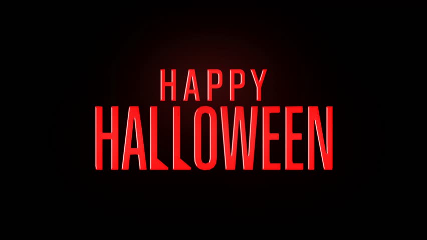 Bold glowing red "Happy Halloween" text animation on a dark background, perfect for spooky intros, party invitations, seasonal promotions, and eerie holiday designs.
