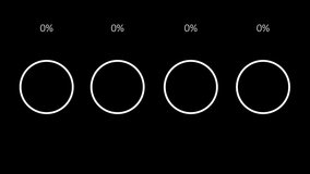 Four radial circular pie chart with different percentages. Diagram elements isolated on black background. Business infographic concept. Growing charts. 60 fps 3D animation - Powered by Shutterstock - Get 15% off with code: PIKWIZARD15