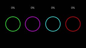 Four radial circular pie chart with different percentages. Diagram elements isolated on black background. Business infographic concept. Growing charts. 60 fps 3D animation - Powered by Shutterstock - Get 15% off with code: PIKWIZARD15