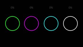Four radial circular pie chart with different percentages. Diagram elements isolated on black background. Business infographic concept. Growing charts. 60 fps 3D animation - Powered by Shutterstock - Get 15% off with code: PIKWIZARD15