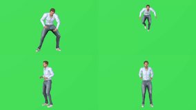 A man in white shirt is dancing on green screen animated chromakey background motion design emotion movement composition layers backgrounds colorful creative style scene cartoonish - Powered by Shutterstock - Get 15% off with code: PIKWIZARD15