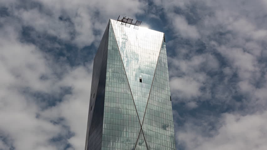 ICD Brookfield Place building in Dubai Financial District, DIFC, UAE Timelapse.