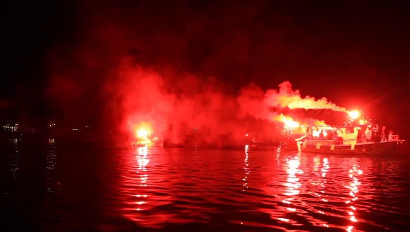 PELOPONNESE, GREECE- MAY 6: The ritual burning of Judas Iscariot at sea during
