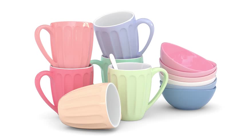 ceramic cup and plate. 3d and computer rendering animation video with 4k resolution.