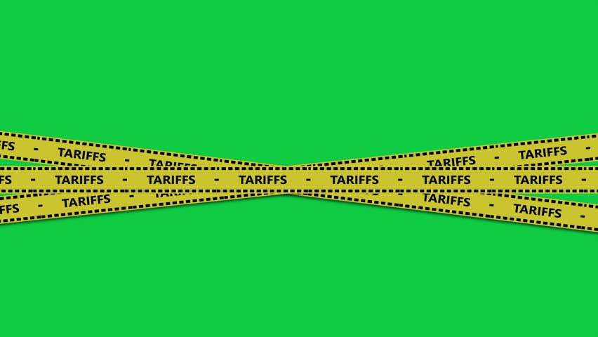 Black and white animated background featuring tariffs warning text and market graph effects. Ideal for illustrating financial crises, global economy risks, trade issues, and fiscal warnings in present - Powered by Shutterstock - Get 15% off with code: PIKWIZARD15