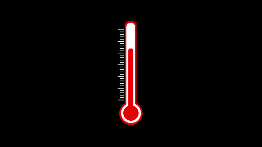 Animated thermometer icon with rising temperature. Alpha channel included for easy overlay on any background. Perfect for weather forecasts, climate change videos, health, and medical animations.