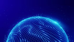 Futuristic glowing blue sphere from top view with digital lines and particles on dark background, ideal for AI, big data, metaverse, innovation, and tech-related visuals. - Powered by Shutterstock - Get 15% off with code: PIKWIZARD15