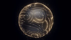 Futuristic glowing golden sphere with dynamic curved lines on black background, ideal for AI, innovation, luxury technology, metaverse design, and abstract digital concepts. - Powered by Shutterstock - Get 15% off with code: PIKWIZARD15