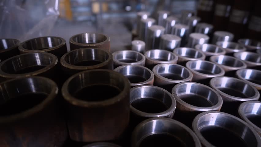 Metal blanks for the manufacture of automobile shafts. Round metal castings. Metal container for turning. Corrosion and rust on fresh metal