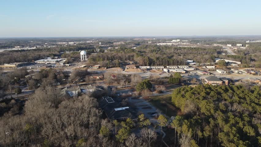 Aerial landscape Legions Park winter after Hurricane Helene Conyers Rockdale County Georgia USA