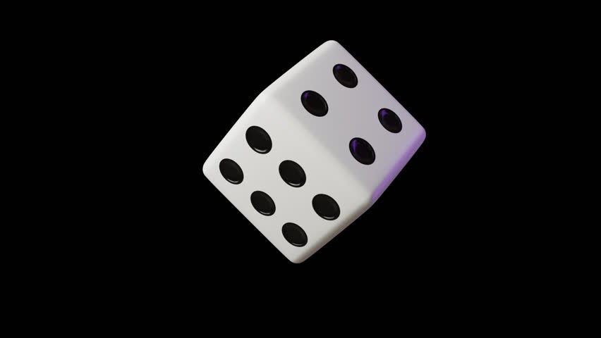 White dice rotating on a transparent alpha channel background, 3D animation for easy drag and drop use
