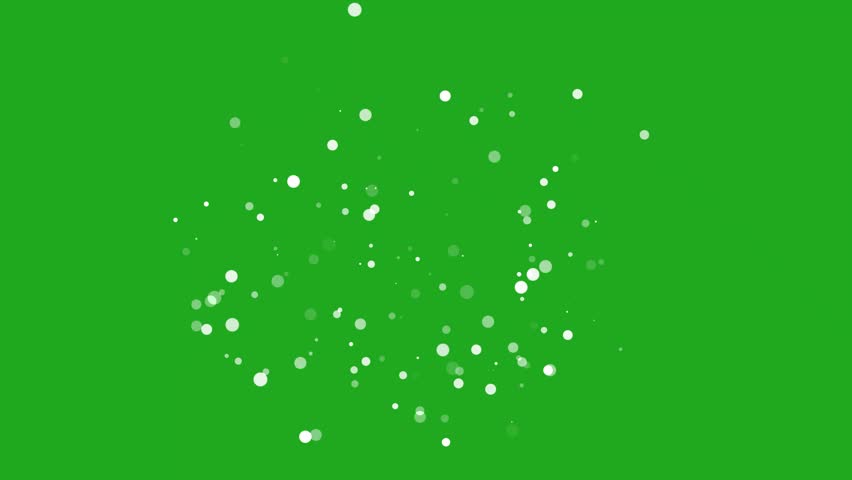 An animated overlay of scattered pattern of white circles and dots of various sizes floats on a solid green background