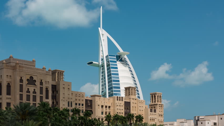 Timelapse of Downtown Dubai Skyline, Burj Al Arab and Jumeirah