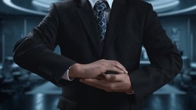 A businessman showcases a digital interface featuring data symbols, illustrating the fusion of technology and modern business practices in an advanced workspace. Qubit - Powered by Shutterstock - Get 15% off with code: PIKWIZARD15