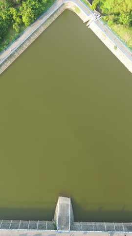 Aerial View of Rural Landscapes and a Triangle-Shaped Reservoir