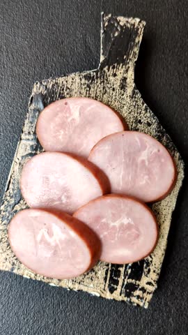 Sliced ham, meat, pork or turkey sausage for sandwiches. Ham slices, food, background for your design