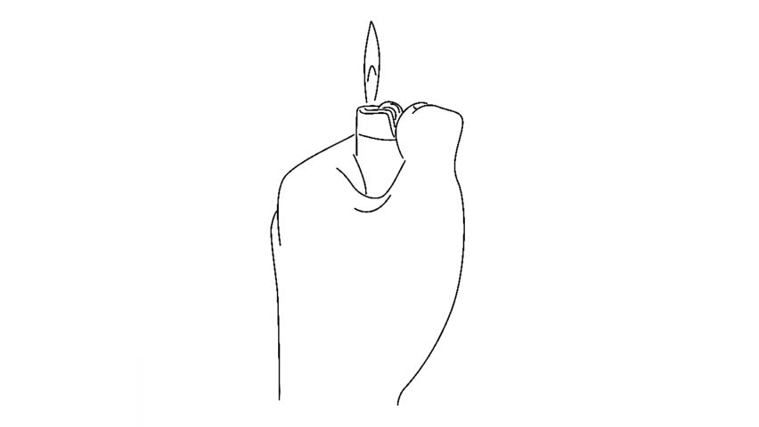 line art animation of hand holding lighter