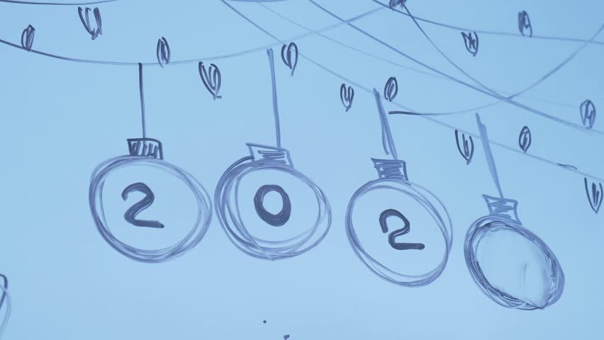 2026 Painted window with white marker. New Year number decoration on big clear window. Snowy winter outside. Zero waste decor conscientious celebration